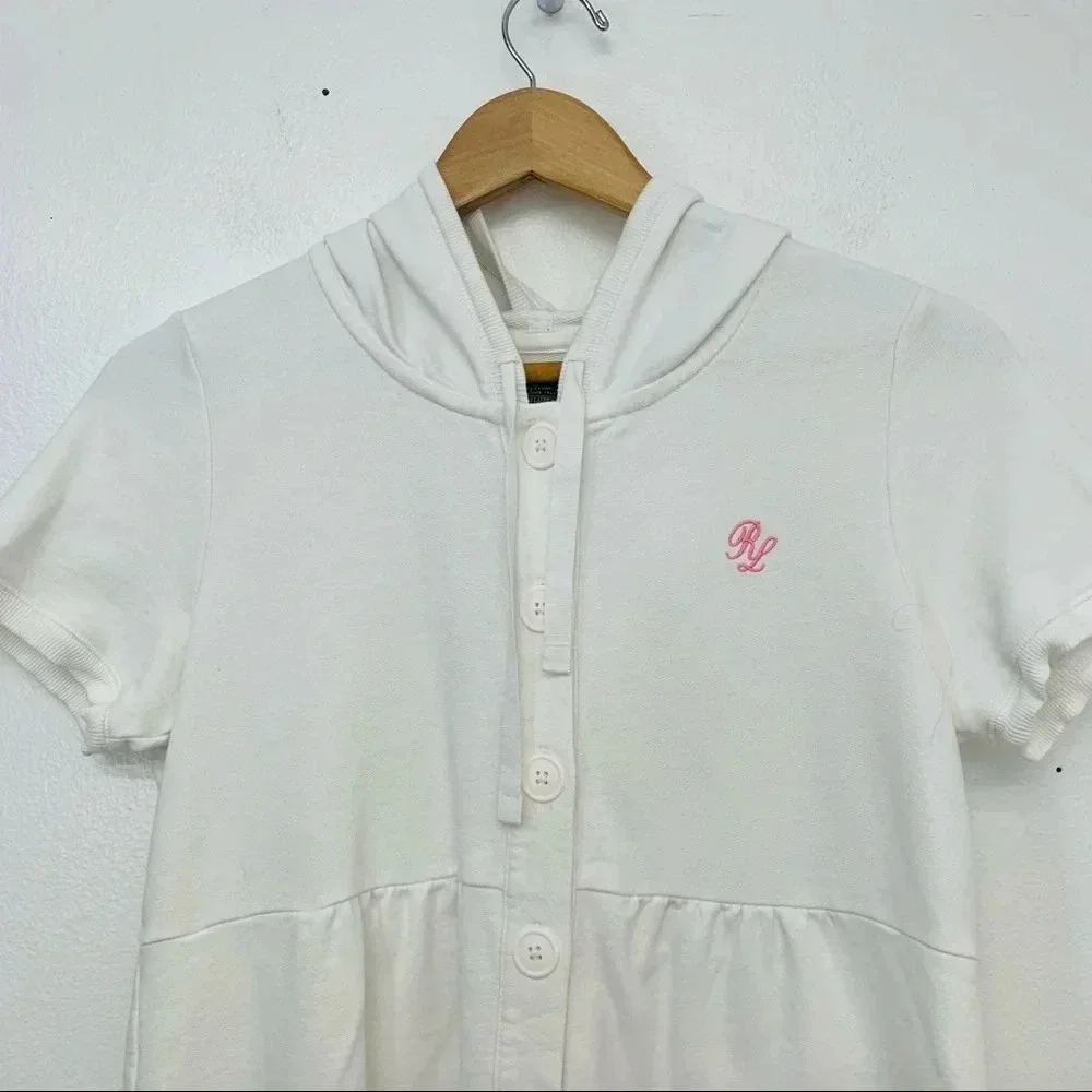 Polo Ralph‎ Lauren Girls Swim Coverup Medium White Hood 100% Cotton Logo